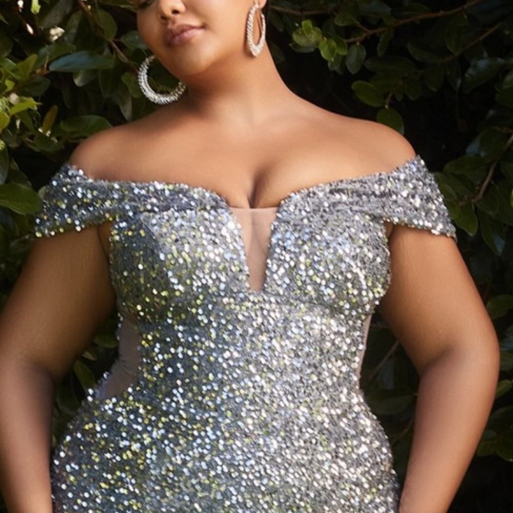 PLUS SIZE PROM PARTY OFF SHOULDER EVENING OFF THE SHOULDER SEQUIN GOWN Cd975 - Picture 6 of 7